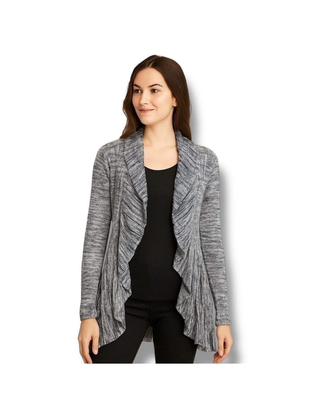 NIC+ZOE Marbled Gray Long Sleeve Draped Waterfall Cardigan Sweater Duster – XL